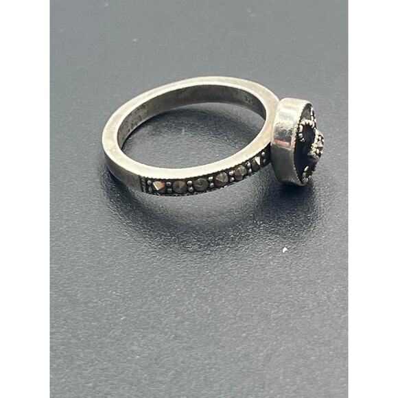 Vintage Sterling Silver Oval Black Onyx Marcasite Art Deco Statement Ring 7.25 - Picture 10 of 10